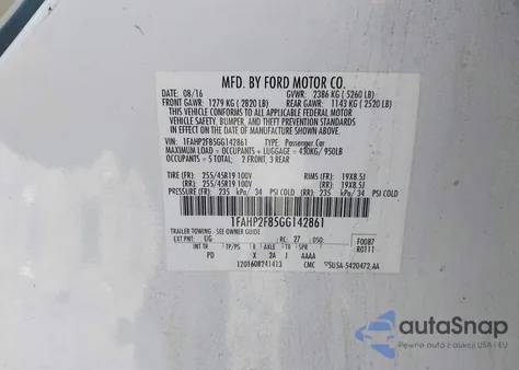 2016 Ford Taurus Limited from USA, damaged, VIN 1FAHP2F85GG142861